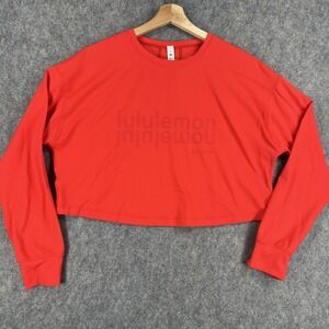 Lululemon Shirt Womens 4 Red Cropped Long Sleeve Raglan Logo Athletic Relaxed